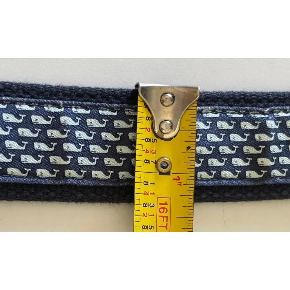 Vineyard Vines Golf Belt Mens Size 36 Blue Whale Monogram Brown Leather Preppy
